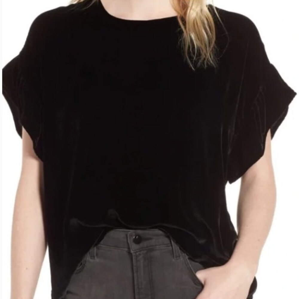 Current/Elliott Velvet Oversized Top Ruffle Sleeve Holiday Flirty Size 1 S/M